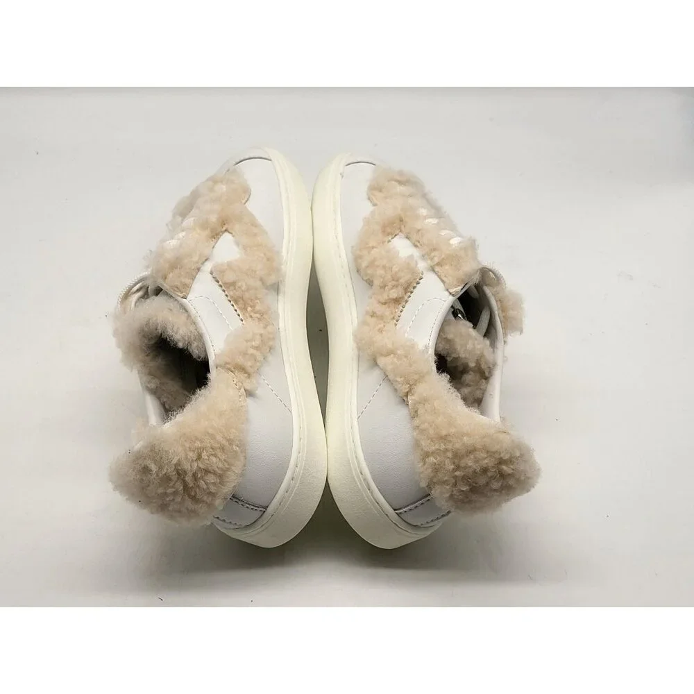 Stuart Weitzman Daryl Cozy Shearling Sneakers Women's 5.5B White Leather‎ NWOB